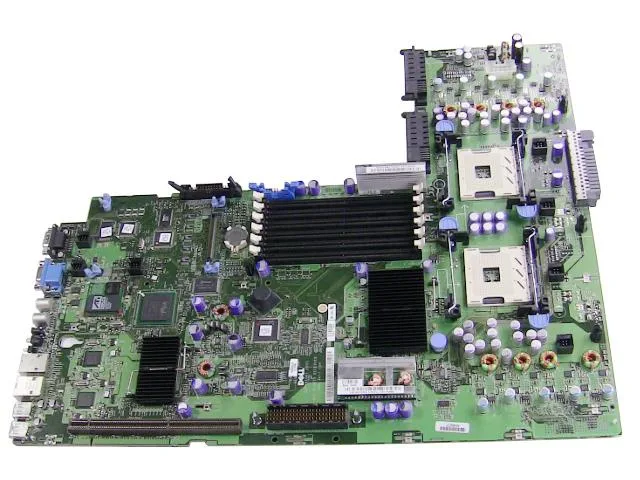 Green rectangular server board with silver components and gold edge connectors