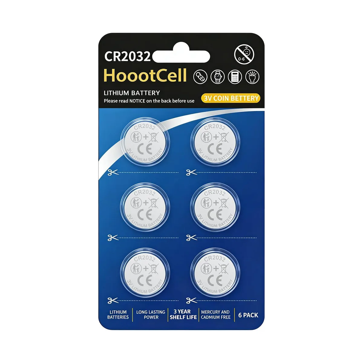No Sew No Sew CR2032 3V Lithium Battery 6 Pack — product photo