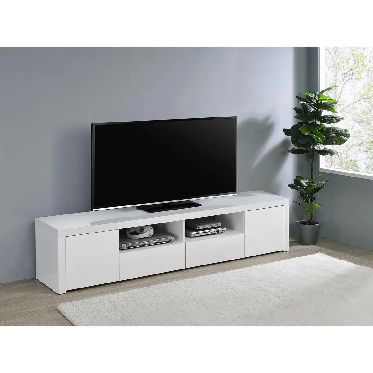 tuphen tuphen Garner White High Gloss 2-door TV Stand with Drawers — product photo