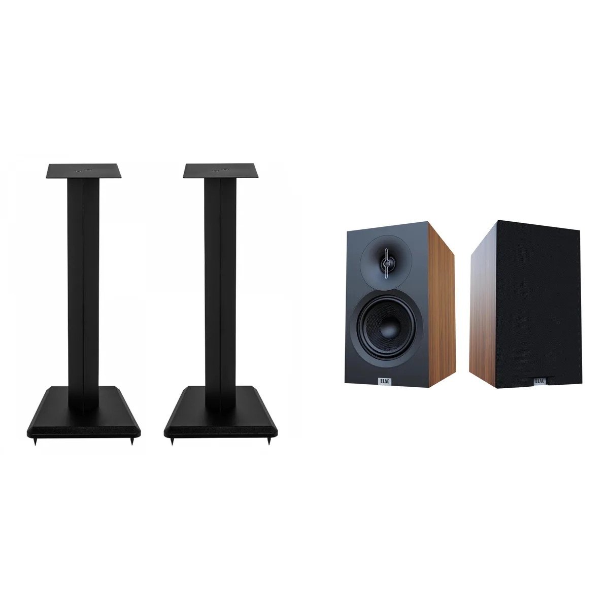 Elac Elac LS10-B stands and DB53-WN bookshelf speakers — product photo