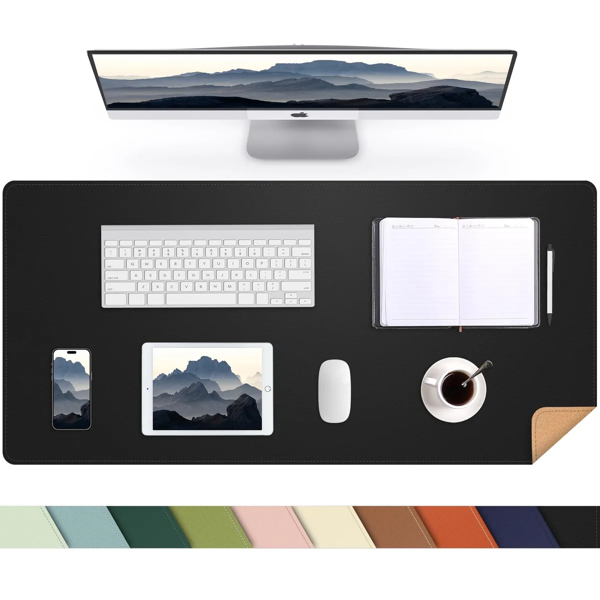 Keychron A-3517-Black Desk Mat 35.4" x 17" Cork &amp; PU Leather Black — product photo
