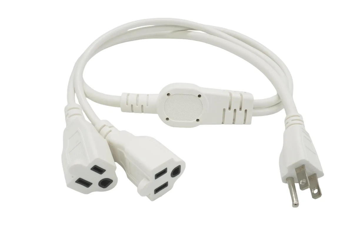  Yilespq Power Splitter Cord 3 ft 16 AWG NEMA 5-15P to 5-15R x 2 White — product photo