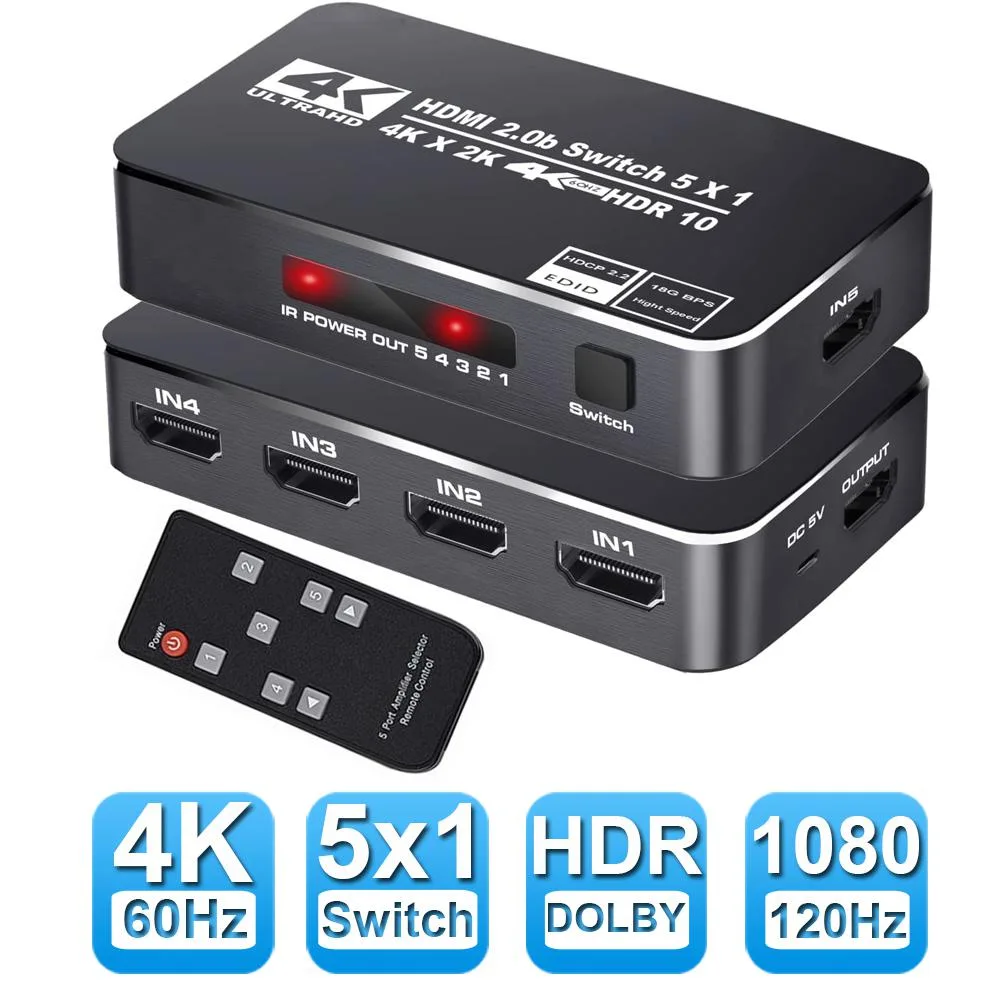 ESTONE ESTONE OZQ3-3 5x1 HDMI video switch 4K 60Hz HDR — product photo