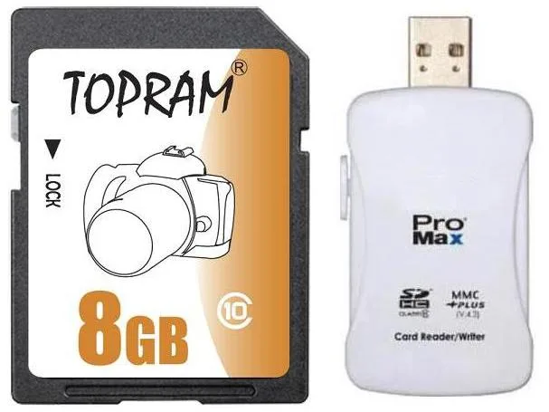 TOPRAM TOPRAM TR8GSDC10R16 8GB SDHC Class 10 UHS-1/Class 349 with USB 2.0 Card Reader — product photo