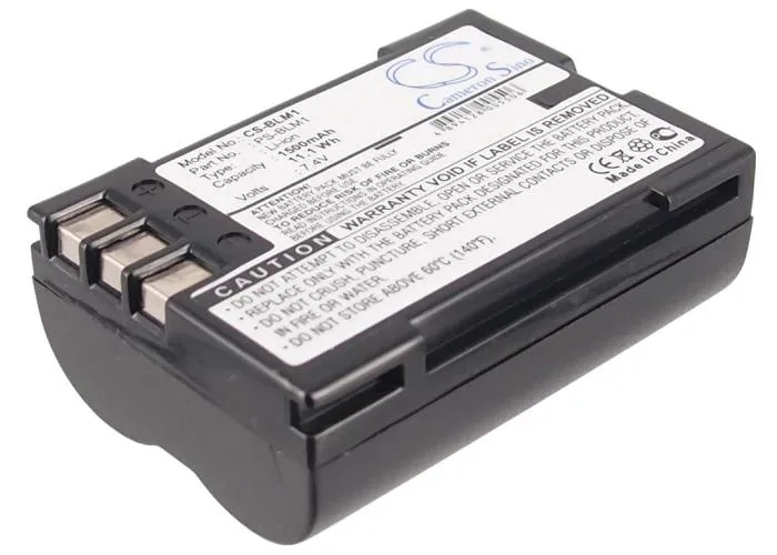 Rectangular camera battery, dark grey plastic, gold contacts visible