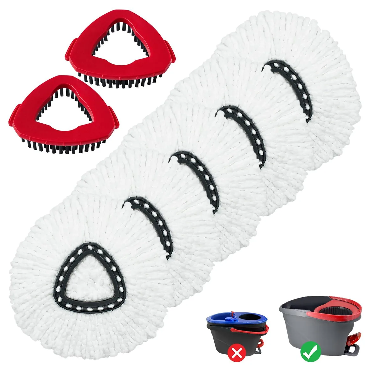 White microfiber spin mop refill heads and scrubbers in a rectangular box