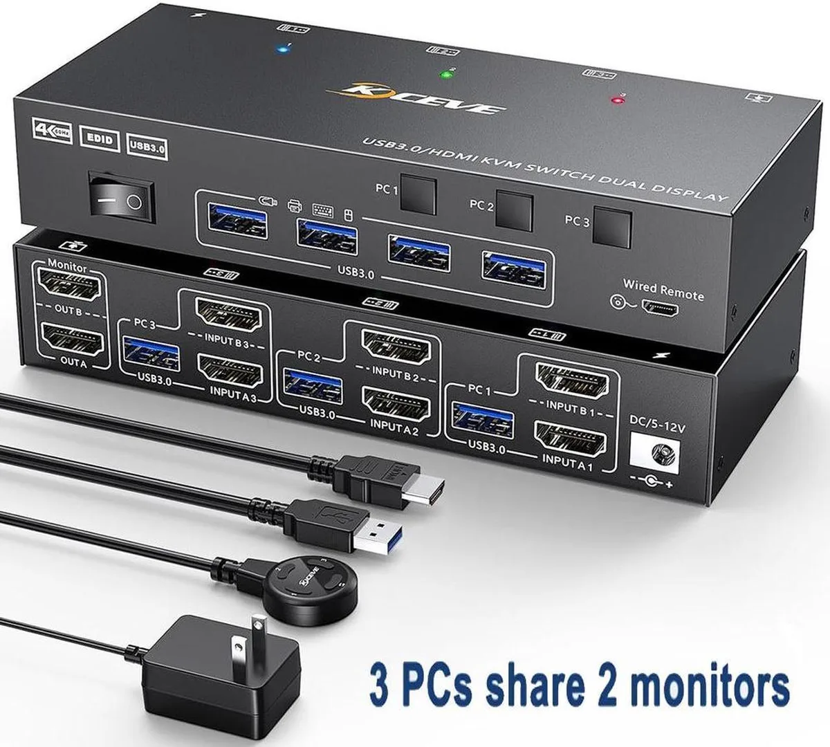 Vszerda Vszerda USB 3.0 HDMI KVM Switch 3 in 2 Out 4K@60Hz — product photo