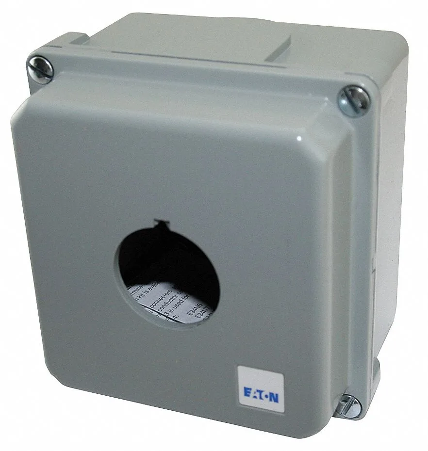 Die-cast zinc pushbutton enclosure, 4.00 in high, 3.88 in wide, 3.00 in deep, single 30 mm hole, surface mount