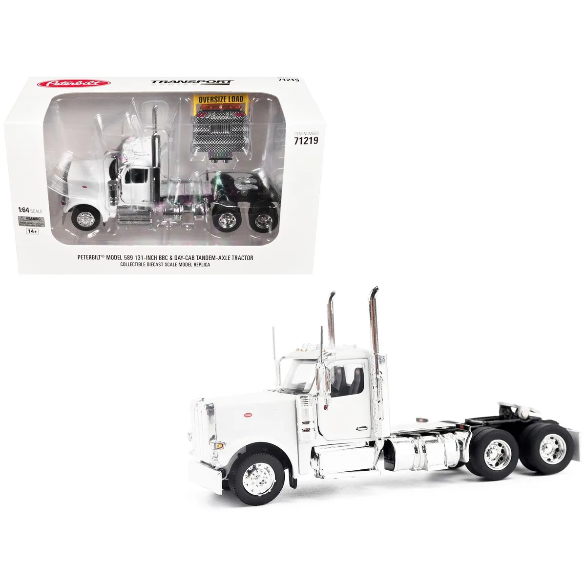 DieCast Masters DieCast Masters Peterbilt 589 1/64 Tandem-Axle 58" Sleeper White Transport Series Hobby Collectible — product photo