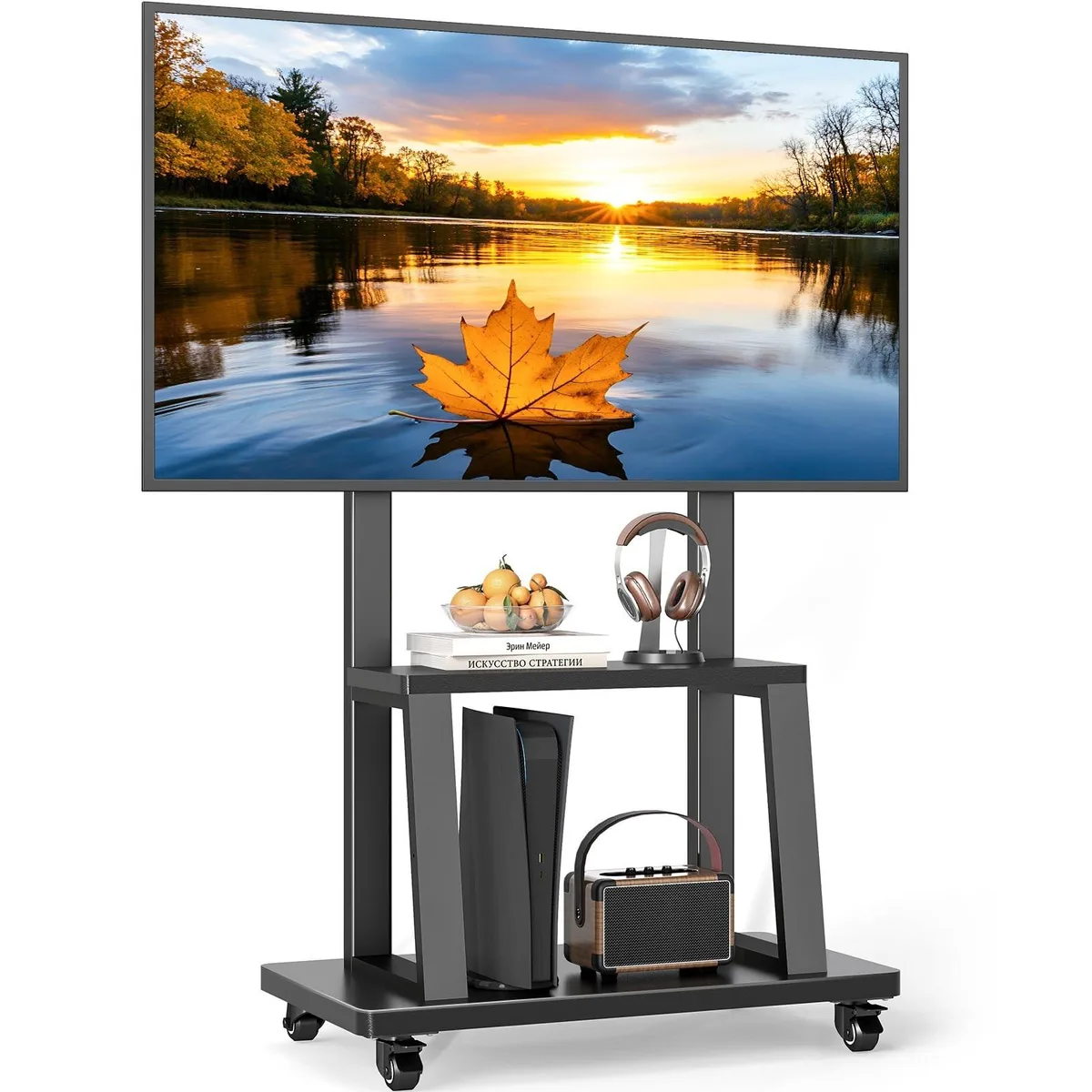 ALSEYE ALSEYE Mobile TV Cart 37-75 inch 150lbs 2-Tier Wooden Shelves Black — product photo