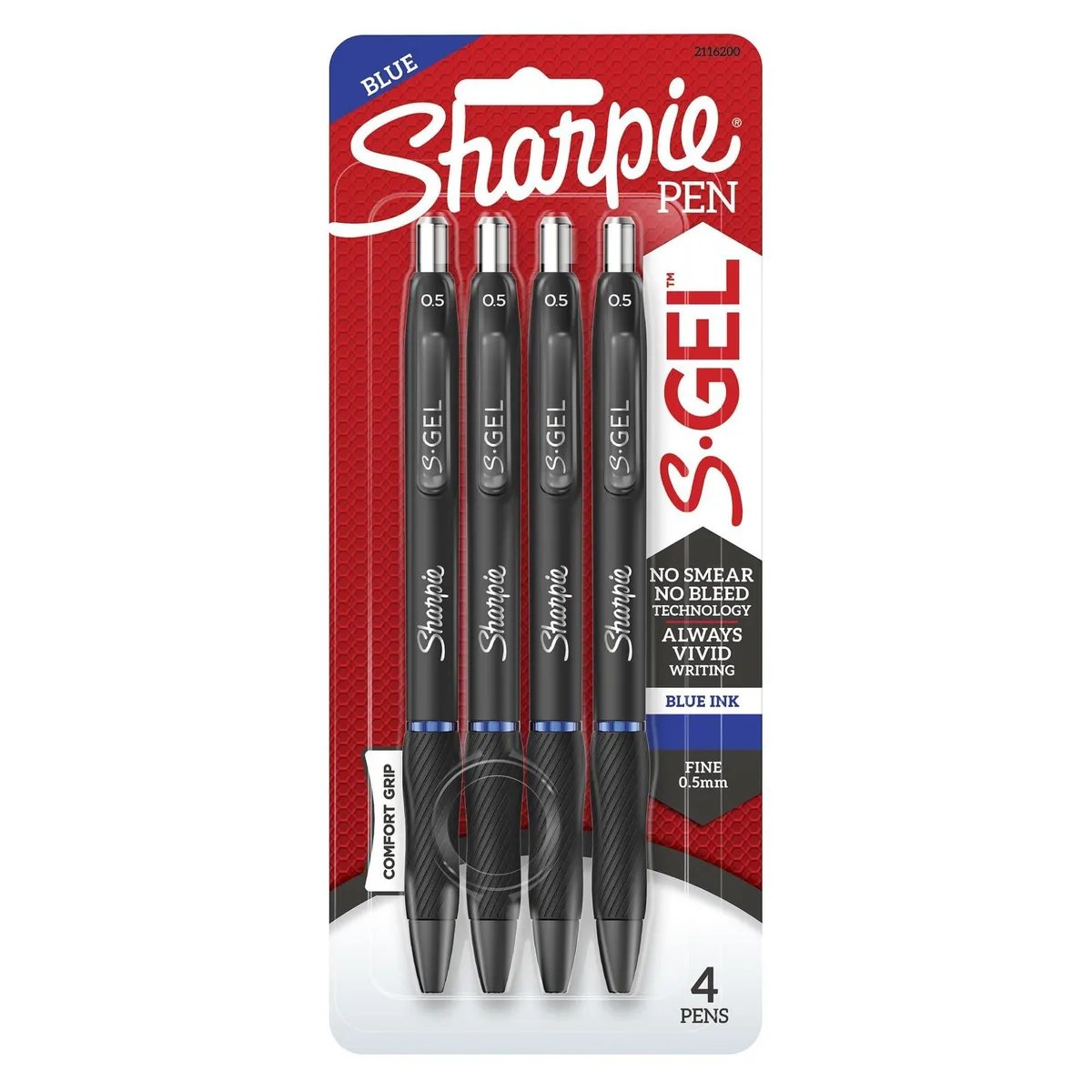 Sharpie S-Gel Fine Point 0.5 mm Blue Ink Black Barrel 4 Pack — product photo