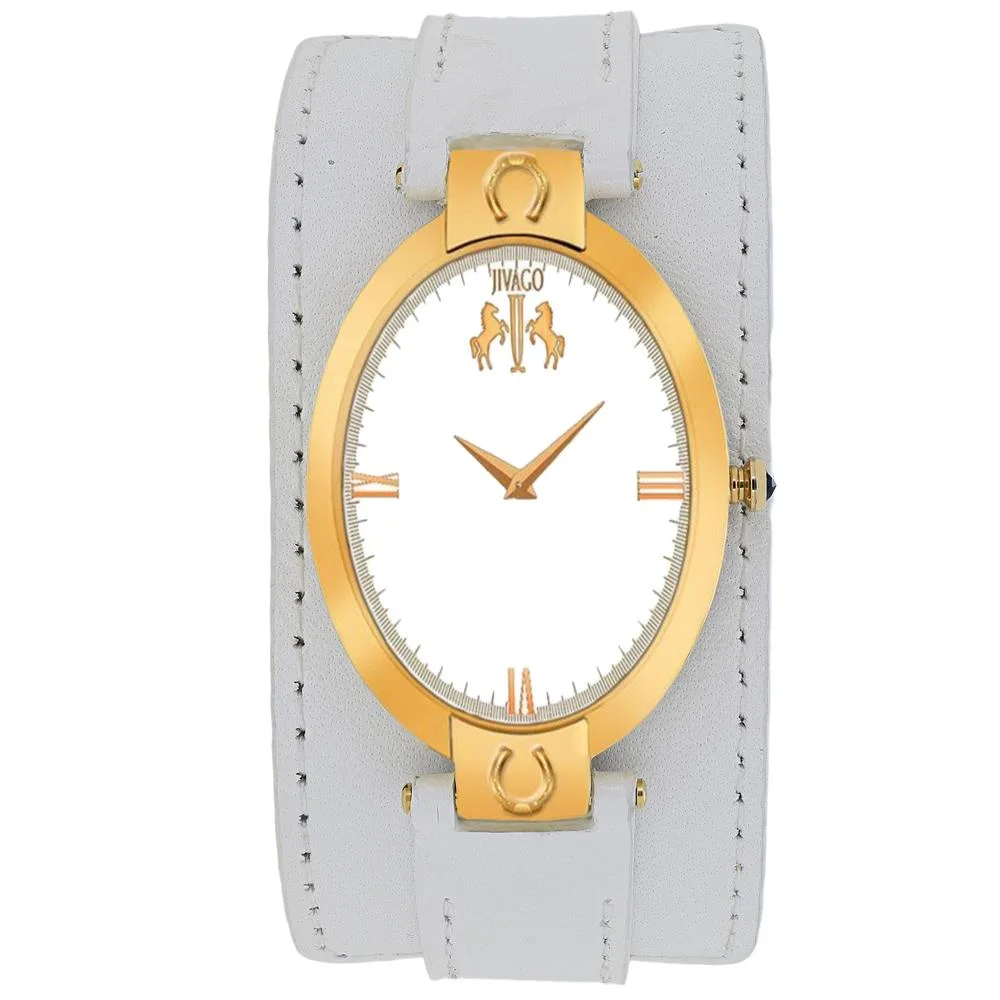 Silver dial wristwatch with stainless steel case and leather strap