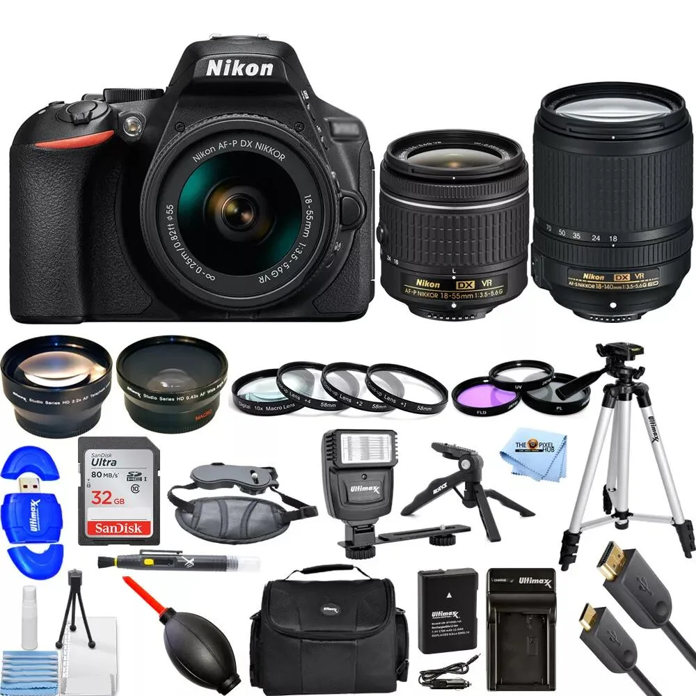 Nikon Global Nikon Global D5600 DSLR camera with 18-55mm and 18-140mm lenses plus 4 lens kit — product photo