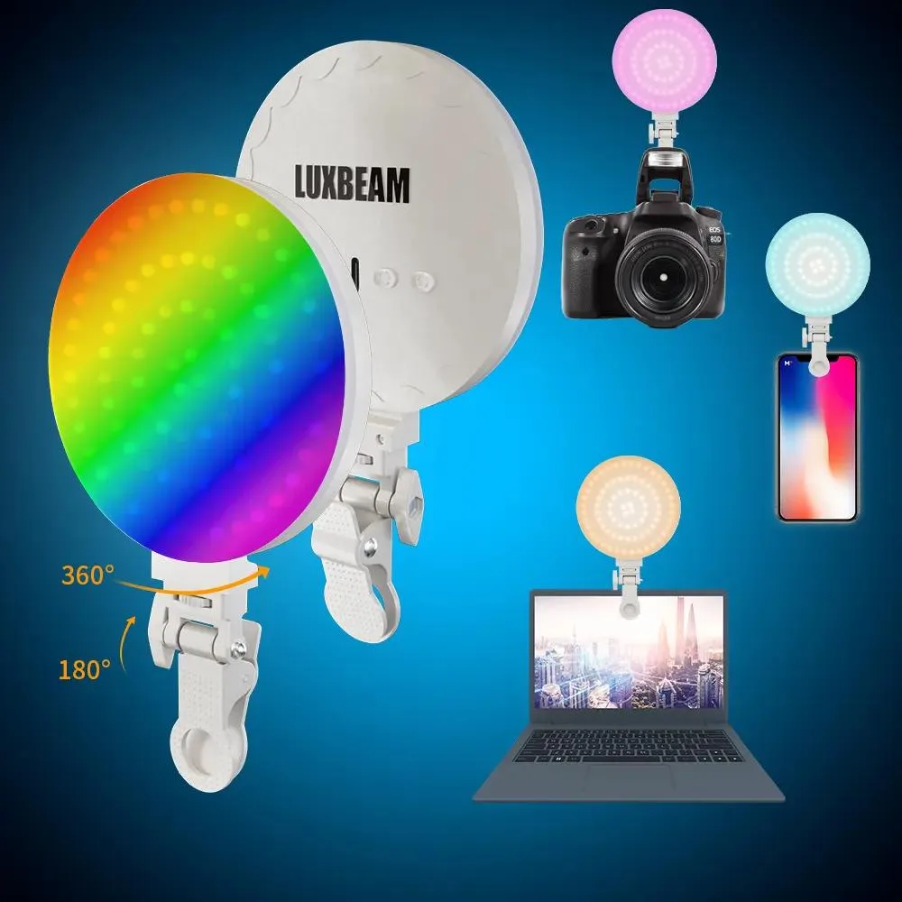 RGB Rechargeable Clip-On Selfie Light, 80 LED, 12 Levels, 360°+90° Adjustable — product photo