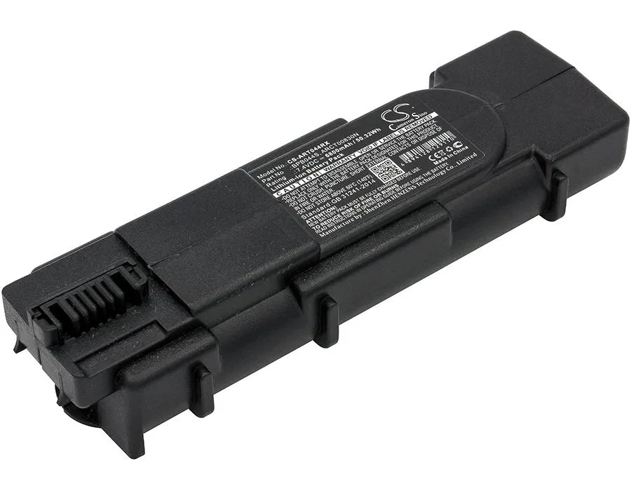 Rectangular replacement battery with black plastic casing and wire connector