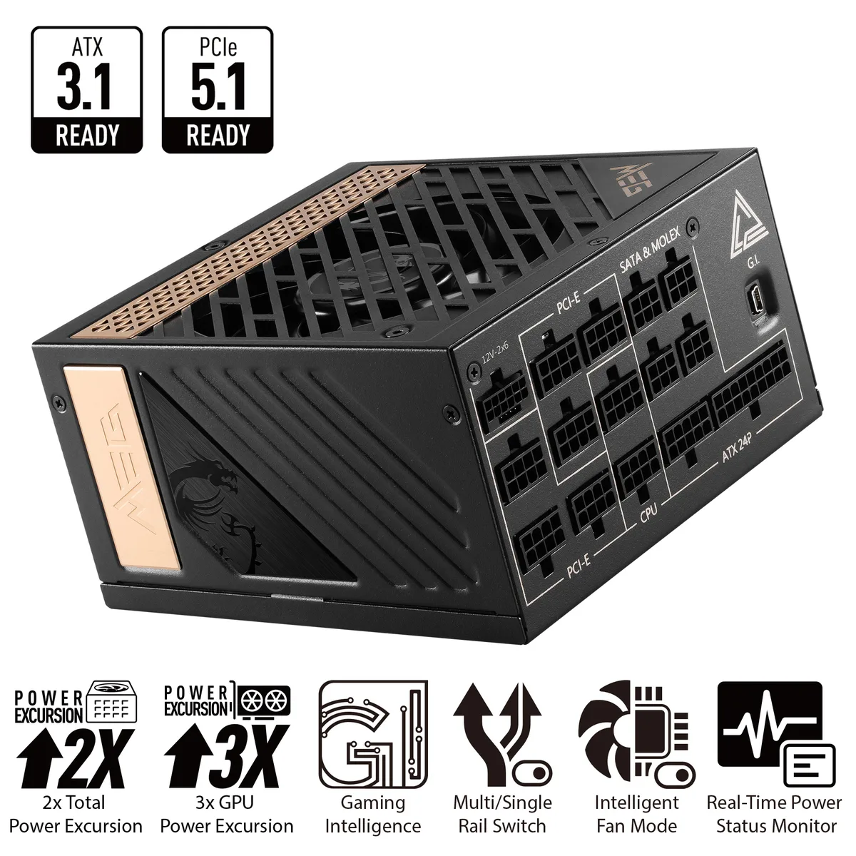 MSI MSI MEG Ai1300P PCIE5 1300W power supply — product photo