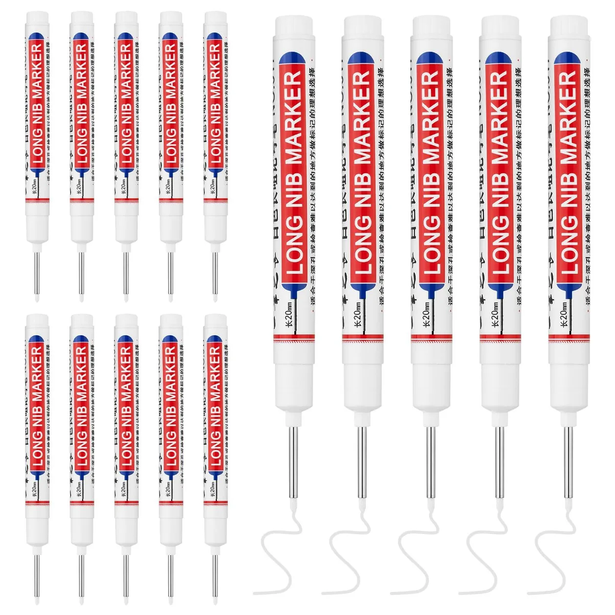 Box of 15 white marker pens with 20mm long nibs