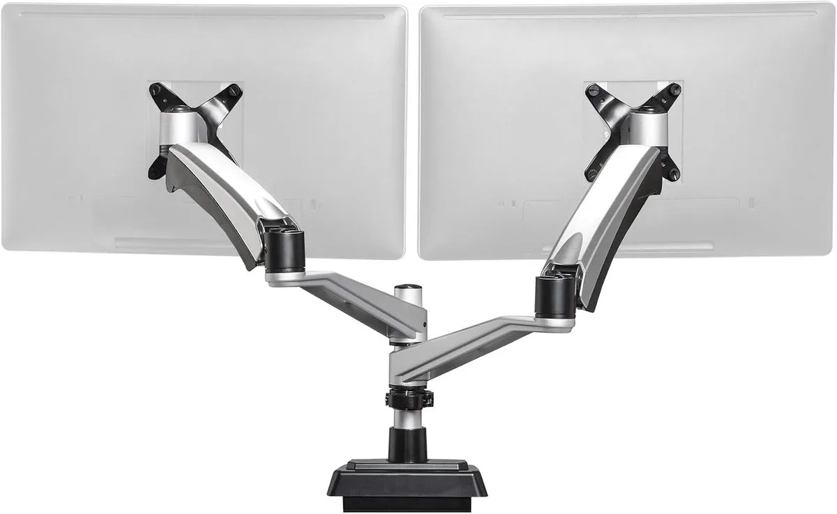 PISKEKAT PISKEKAT Vari Dual Monitor Arm 27" 19.8 lbs 360° VESA 75x75 100x100 server rack — product photo