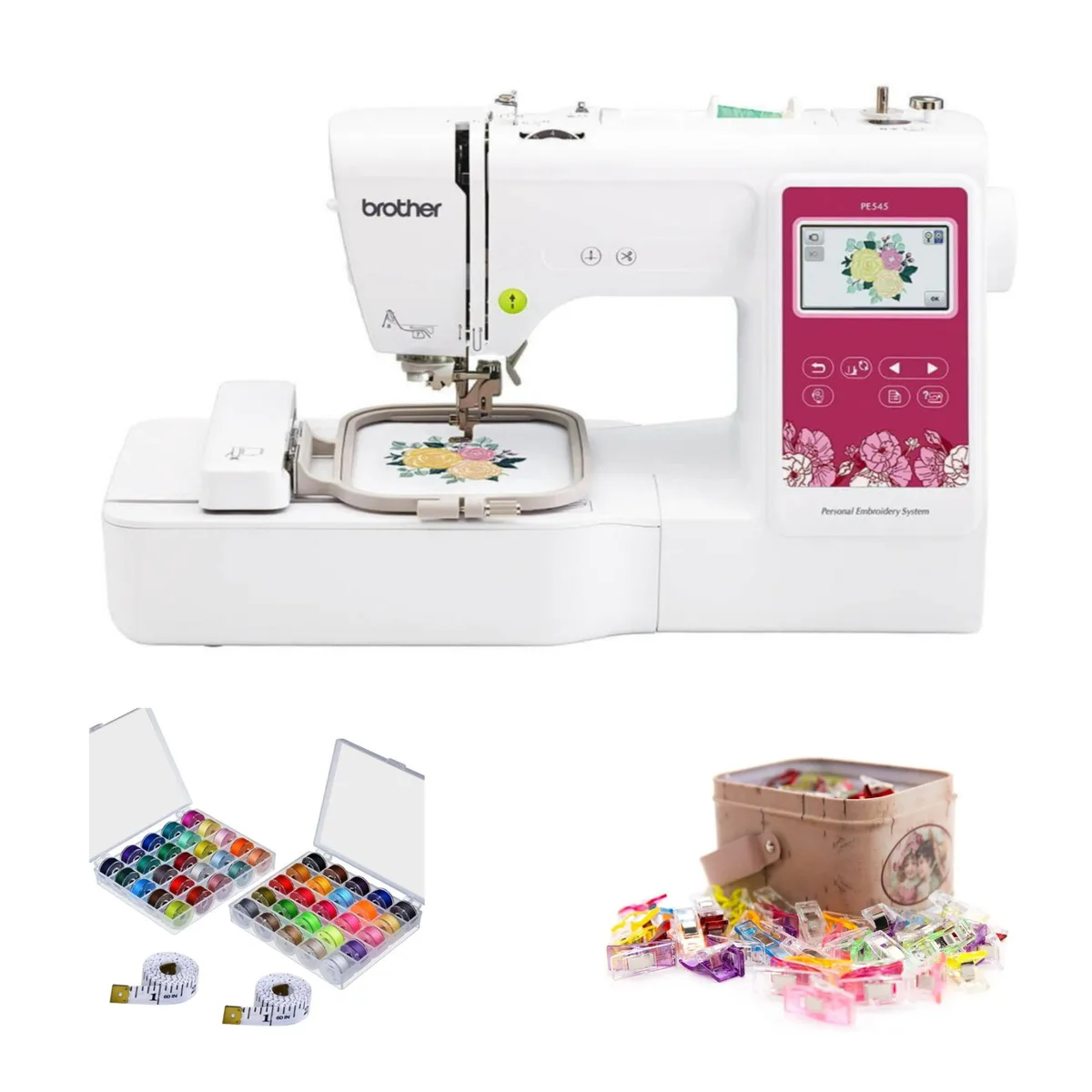 Brother Brother PE545 3.7-Inch Touchscreen Embroidery Sewing Machine with 135 Designs and Bundle — product photo