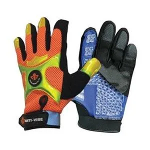 Black and orange mechanics gloves with air bladder palm and hook-and-loop cuff