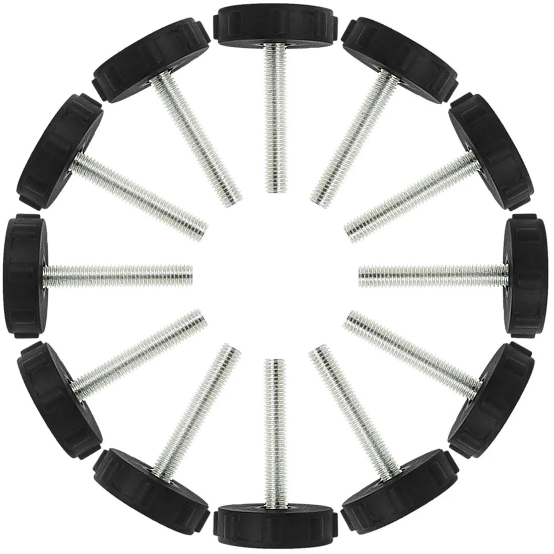 Twelve M8 adjustable leveling feet with plastic bases