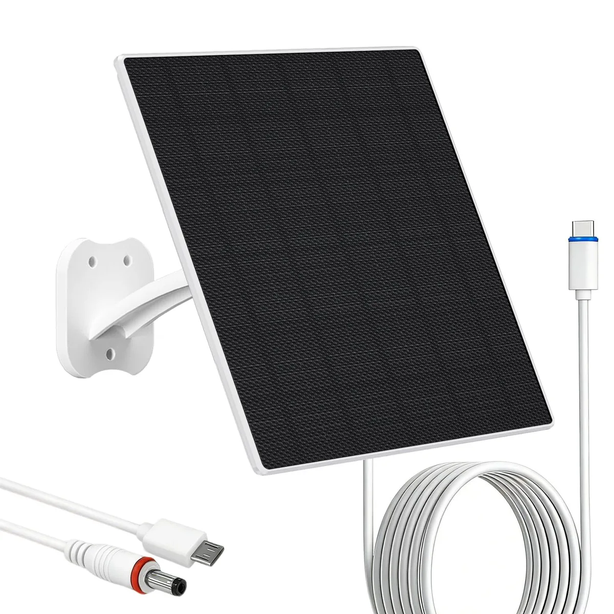 White rectangular solar panel with adjustable mount and 7.2FT cable