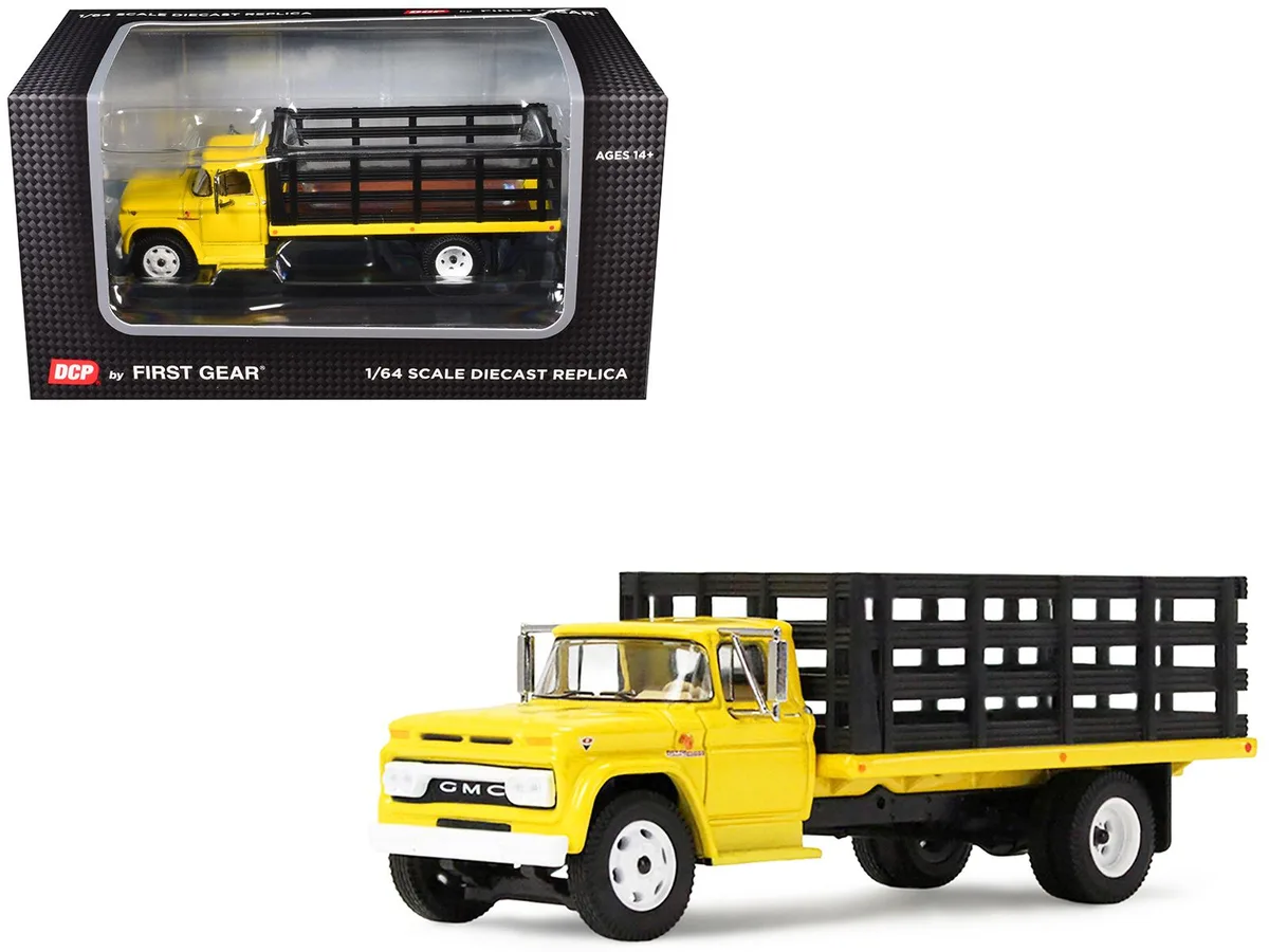 First Gear First Gear GMC 4000 Stake Truck 1/64 Bright Yellow — product photo
