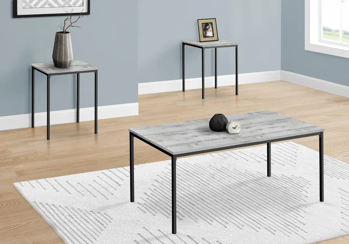 tuphen tuphen 3-piece occasional table set, black metal, grey laminate — product photo