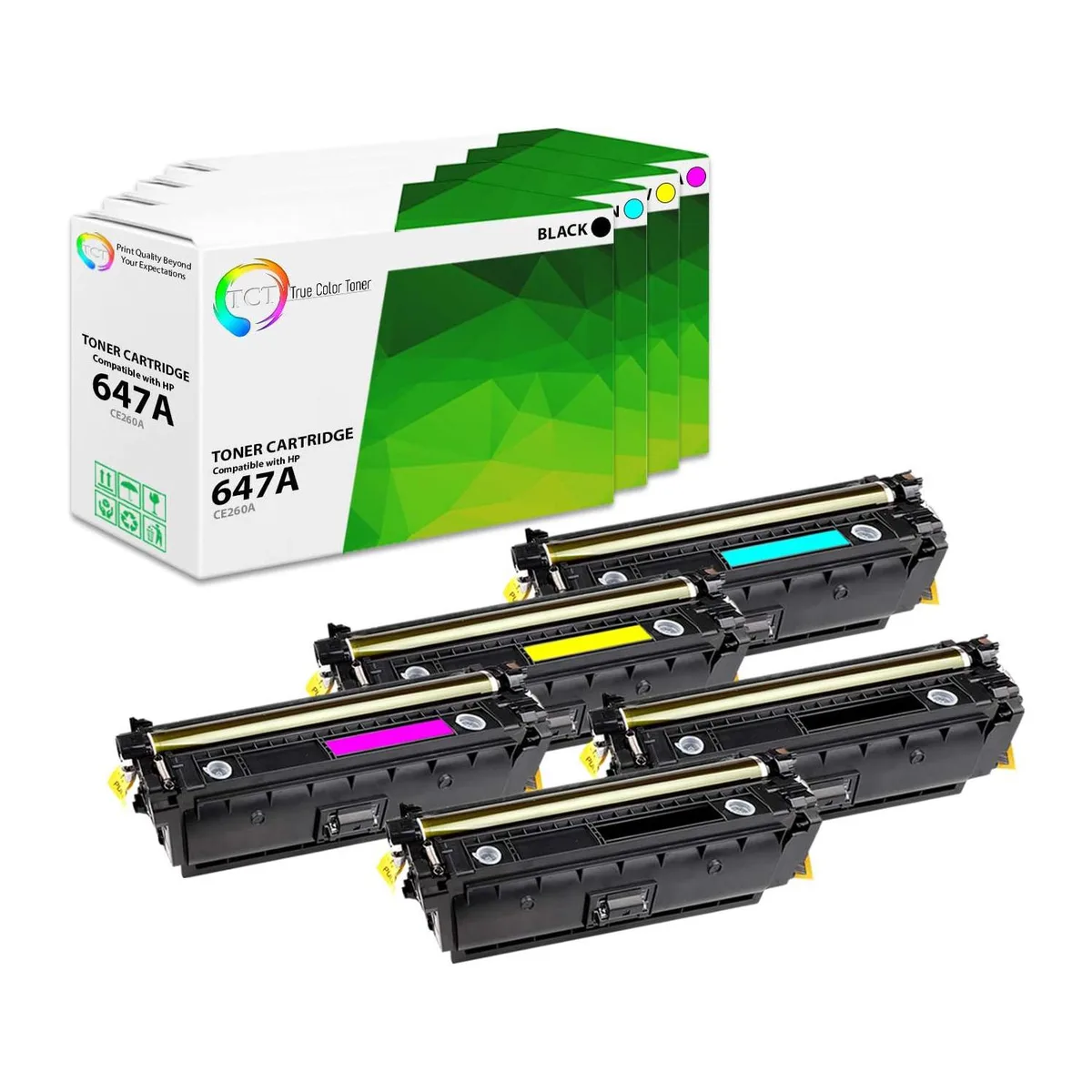 True Color Toner True Color Toner 647A 648A 5-Pack Toner Cartridges CE260A CE261A CE262A CE263A — product photo
