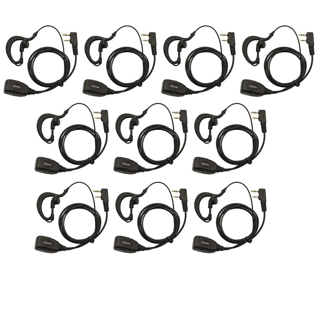 Ten G-shape earpieces with PTT knobs and reinforced cables