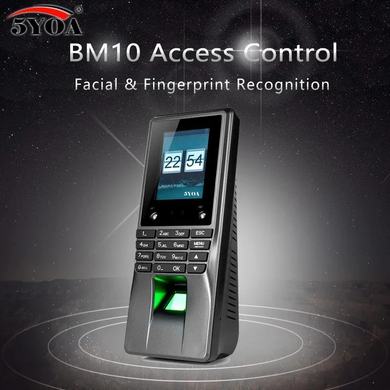 Silver rectangular metal door lock with fingerprint sensor and facial recognition camera, compact 190x80x30mm design