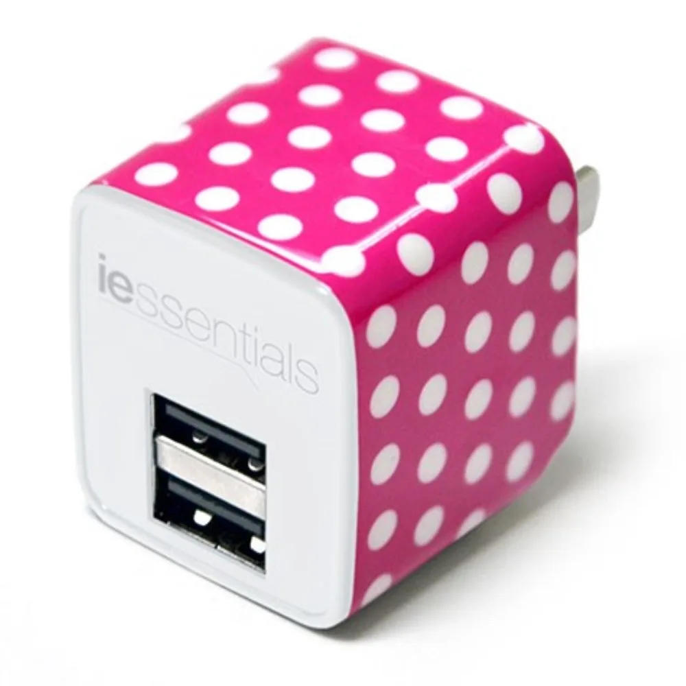 IESSENTIALS IESSENTIALS Dual USB 2.4A 10W Wall Charger Dots (Pink/White) — product photo