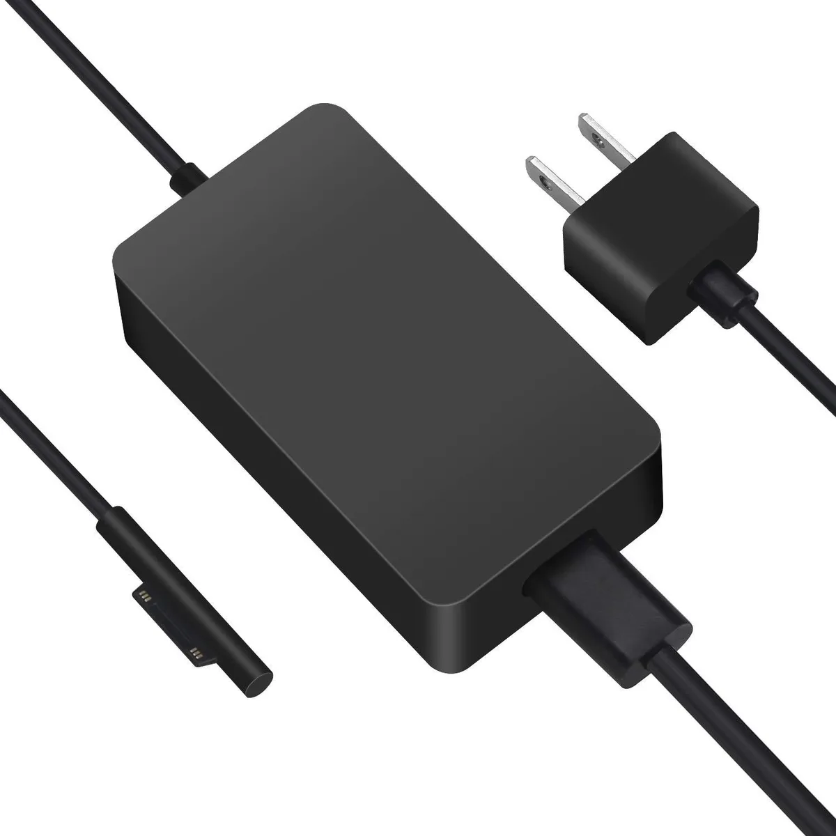 White rectangular 65W power adapter with detachable cable and USB port