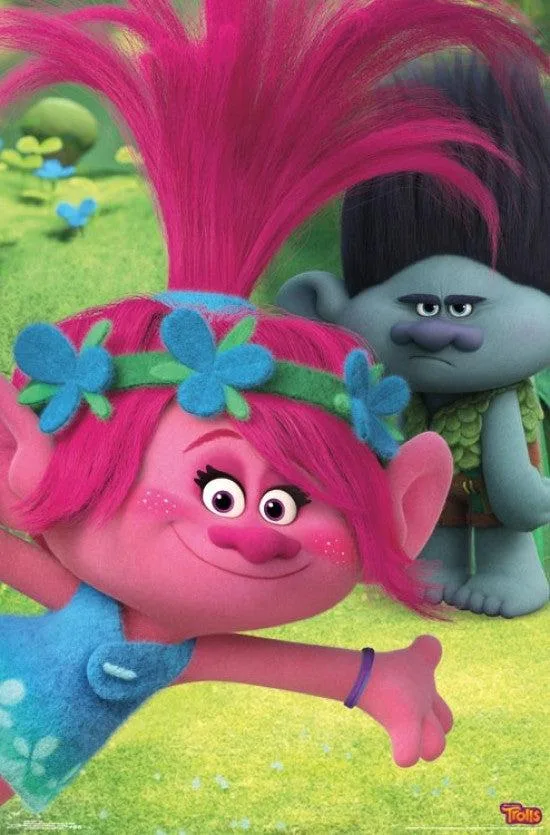 Poster print of Trolls characters, 22 by 34 inches, rolled in tube