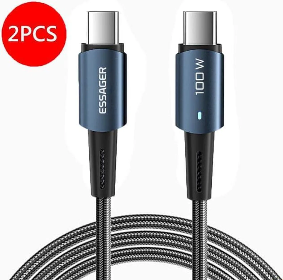 SMUGDESK SMUGDESK USB C to USB C cable 2-pack 6.6 ft 100W PD 3.0 QC 4.0 5A E-marker nylon braided — product photo