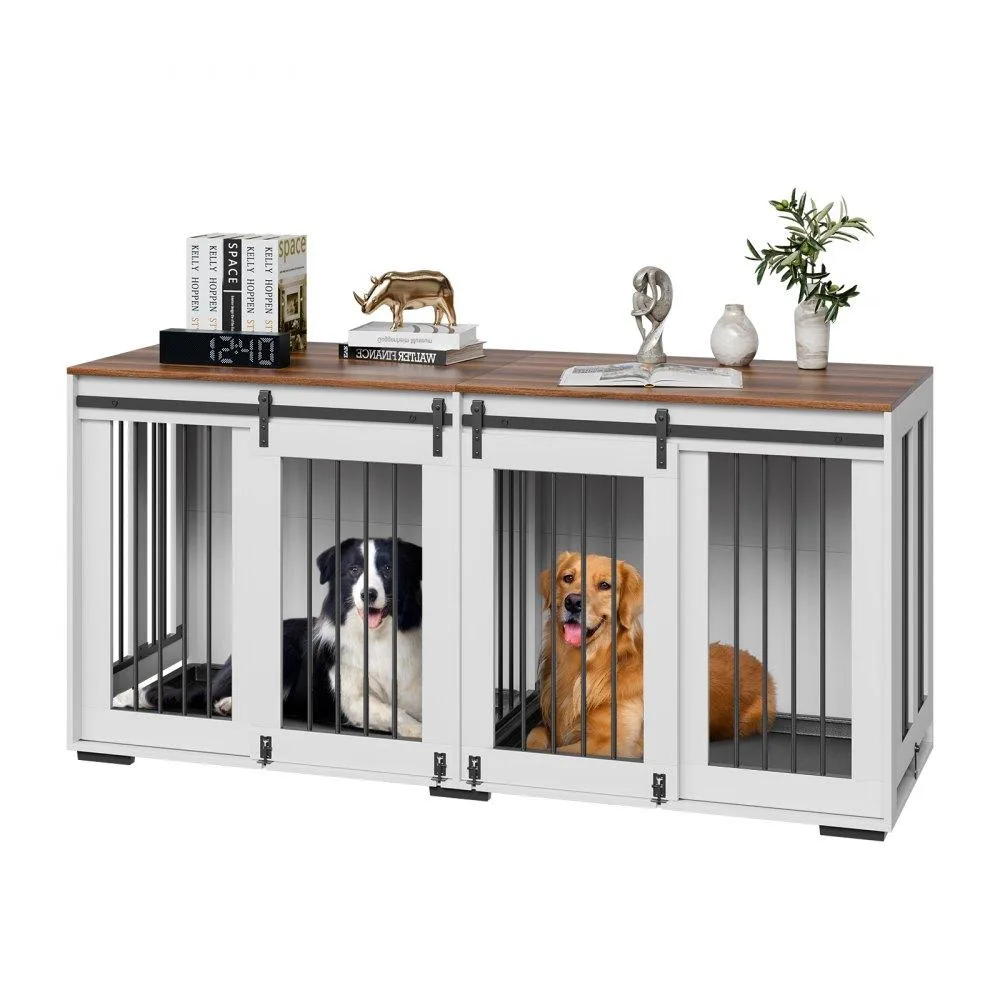 VEVOR VEVOR SS-703 72 in Wooden Dog Crate Furniture Brown White 2 Door 200 lbs — product photo