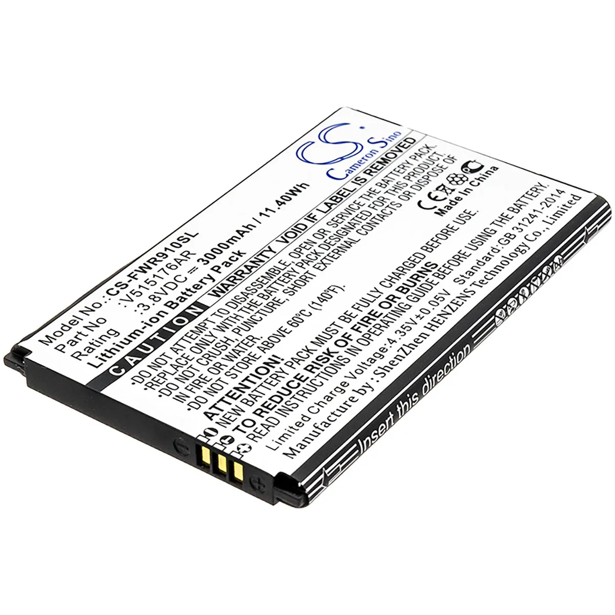 Cameron &amp; Co Cameron &amp; Co DS-CS-FWR910SL cell phone battery 3.8V 3000mAh — product photo