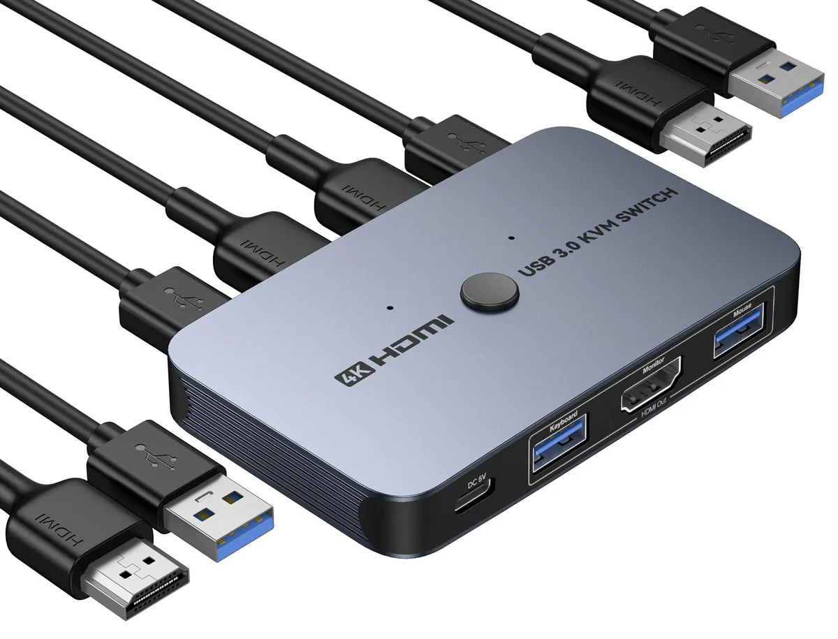 KEHIPI KEHIPI KM-02 KVM Switch 2-Port 4K@30Hz Aluminium — product photo