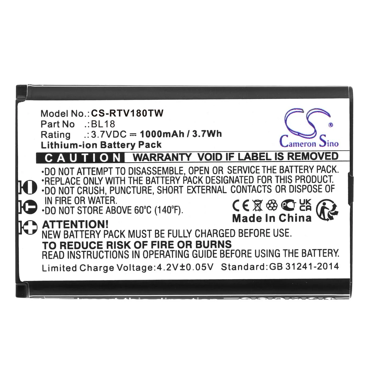  FYIOGXG Replacement Battery for Retevis RT18, RT618 1000mAh 3.7V — product photo
