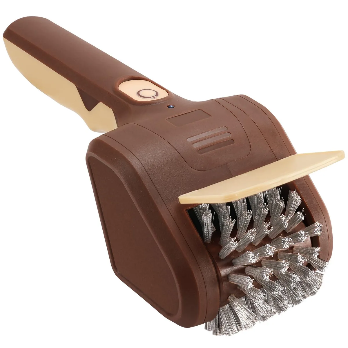 Brown cordless electric grill brush with stainless steel roller head
