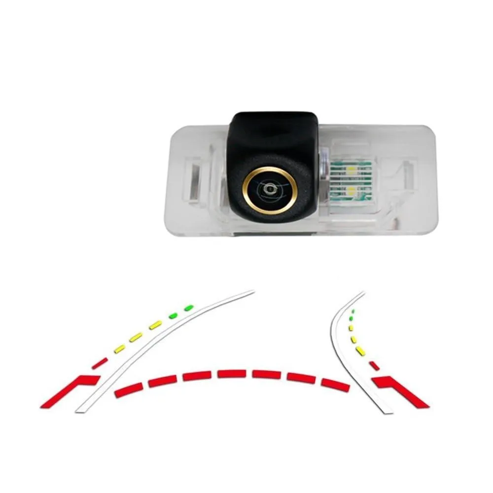 Gold fisheye backup camera with dynamic trajectory lines