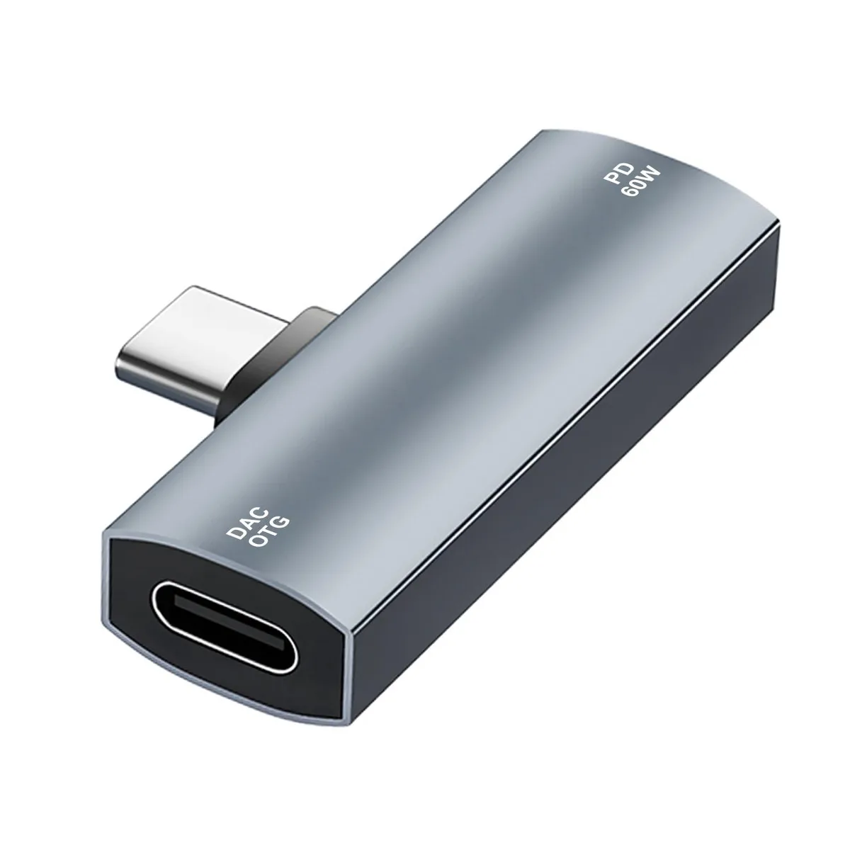 Grey USB-C splitter dongle with two ports, compact aluminium shell