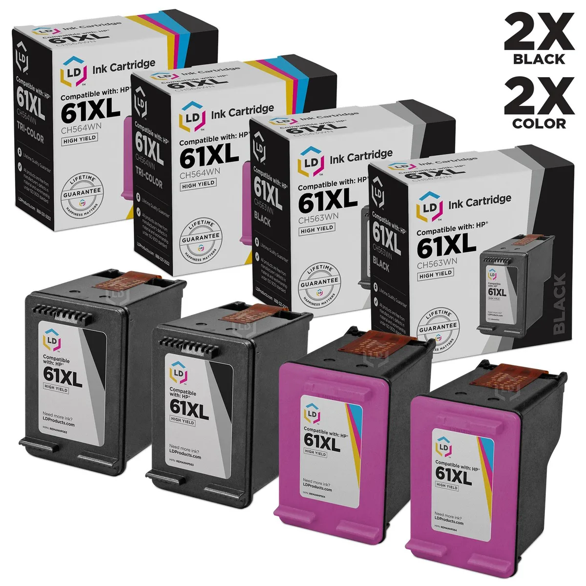 LD Products LD Products HP 61 Remanufactured Ink Cartridge 4-Pack (2 Black 2 Color) — product photo