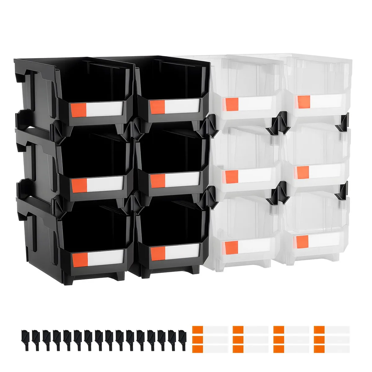 VEVOR VEVOR Stackable Storage Bins 14.8×8.5×7.1 in 12 Pack Black &amp; Transparent — product photo