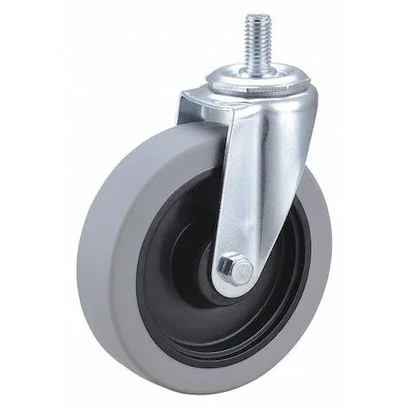 Silver metal stem caster with a red polyurethane wheel, threaded stem, swivel top plate, zinc-plated finish