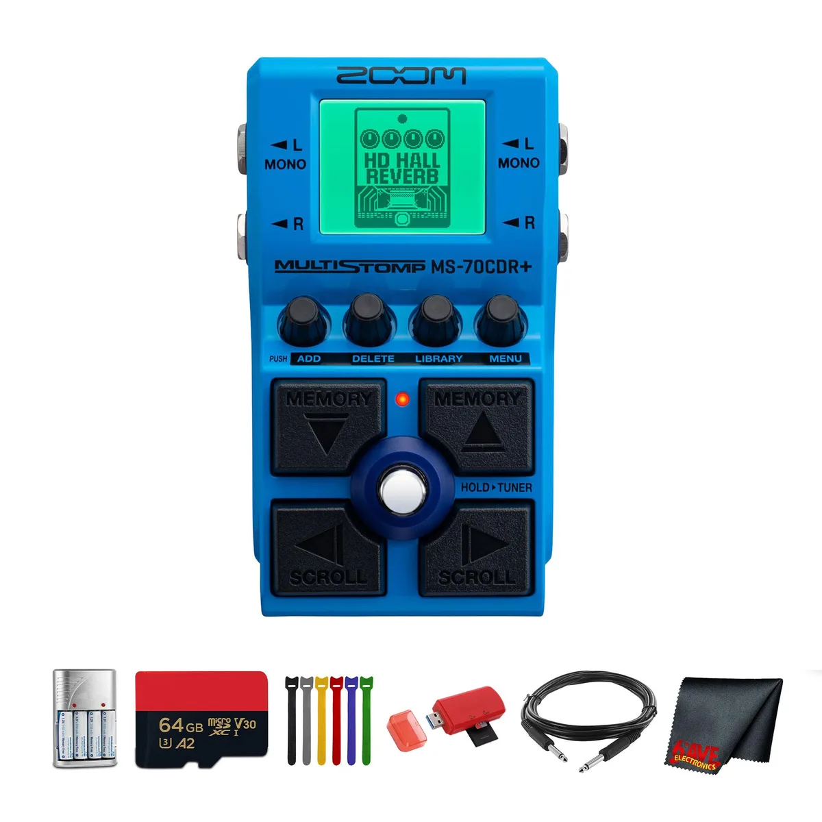 Zoom MS-70CDR+ multi-effects pedal with balanced interconnect cable