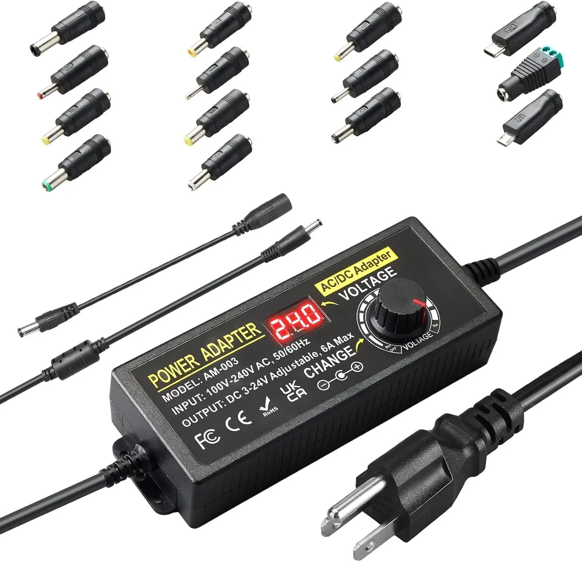 Kenuco Kenuco 144W Adjustable Power Adapter 3V-24V 6A 14 Tips — product photo