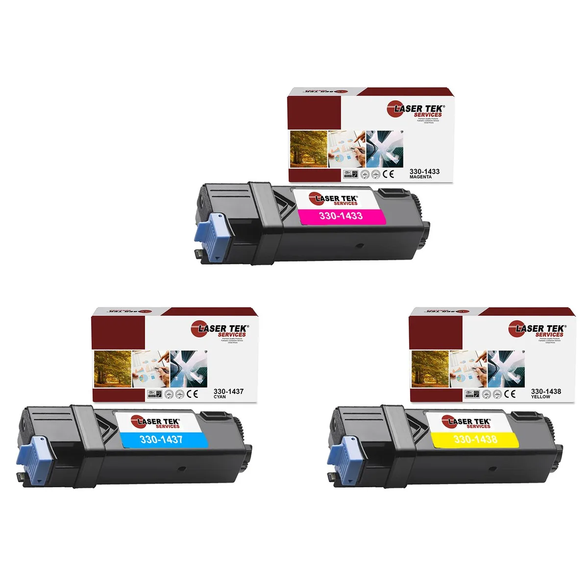 Laser Tek Services Laser Tek Services 330-1437 330-1433 330-1438 toner cartridge three pack — product photo
