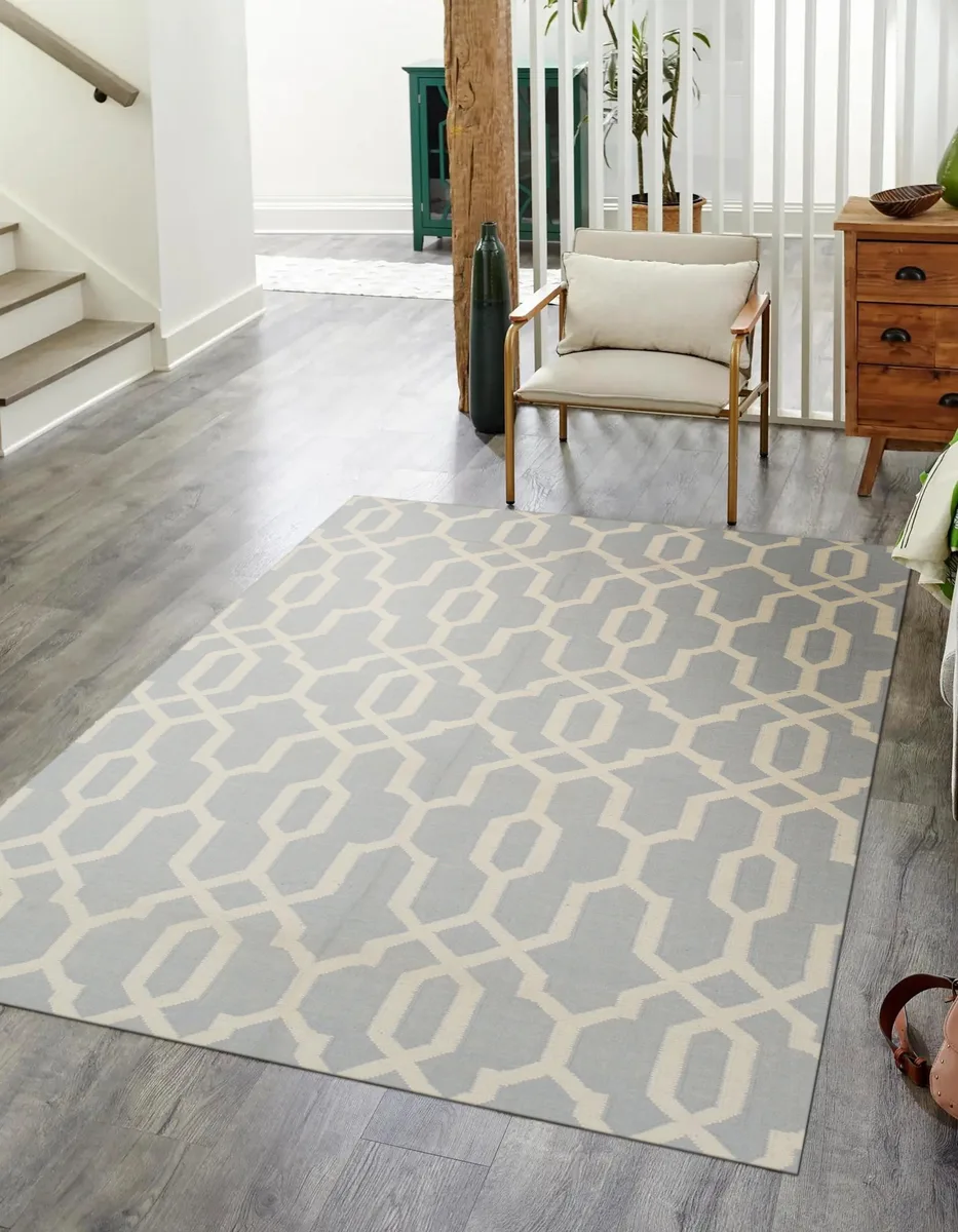 EORC EORC DM98BL5X8 Handmade Wool Reversible Kilim Area Rug, 5' x 8', Blue — product photo