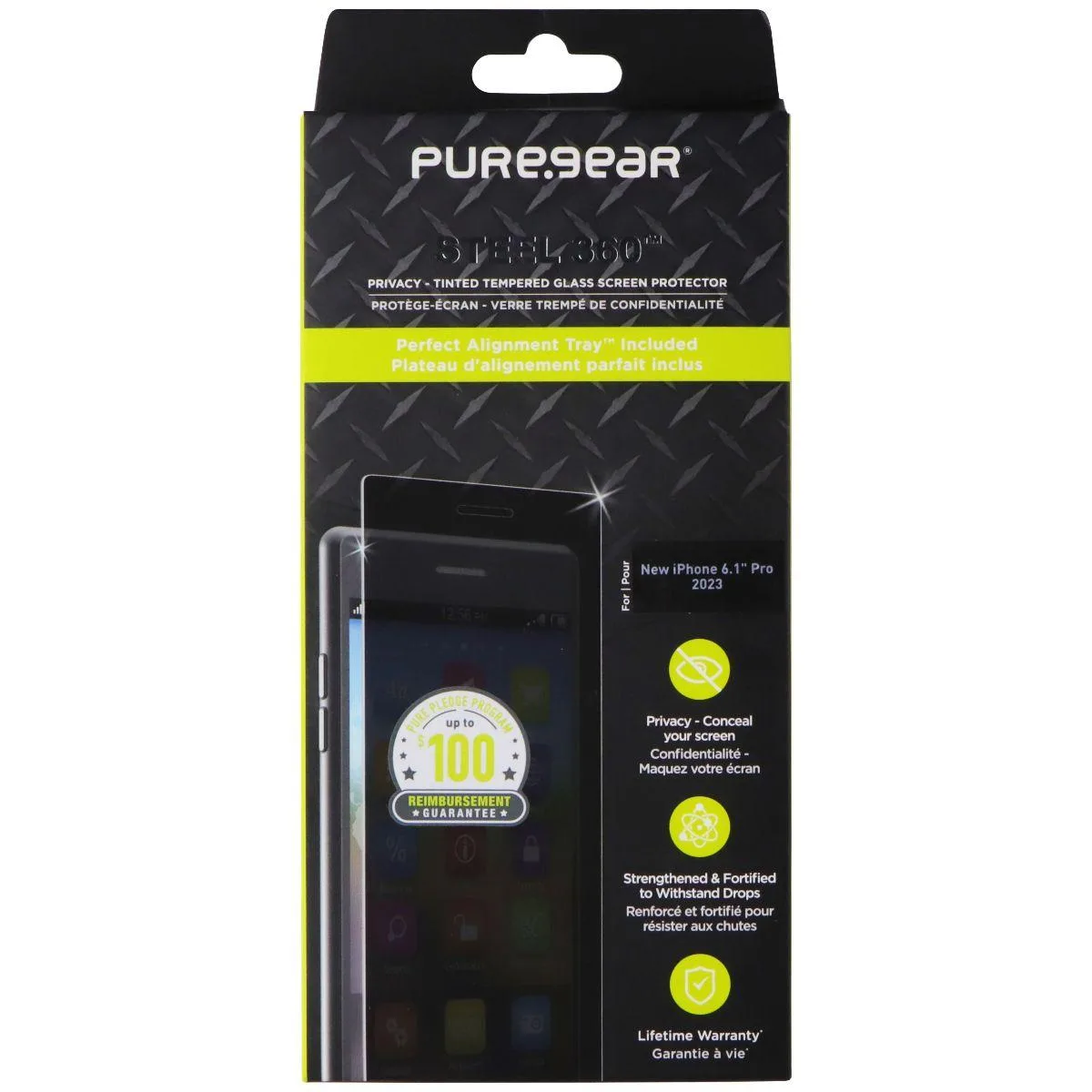 PureGear PureGear Steel 360 Privacy Tinted Tempered Glass iPhone 15 Pro — product photo